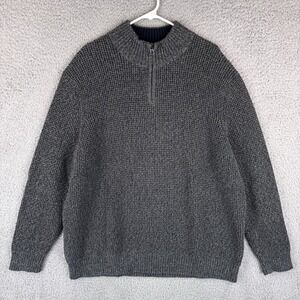 Lands' End Drifter Men's Quarter Zip Sweater Mens 2XL Heather Navy Cotton Knit‎